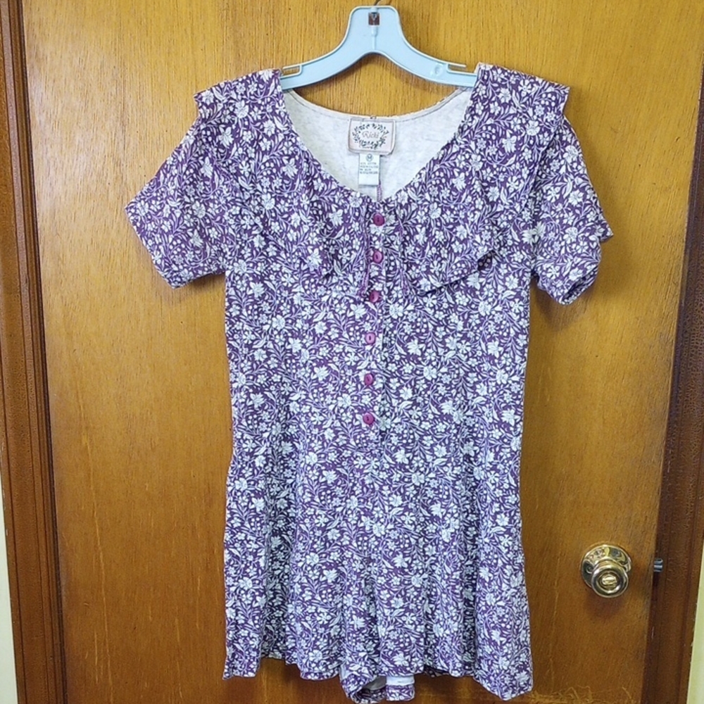 Ricki Medium Cotton Floral Dress w/ Divided Skirt, Purple & White Culottes
